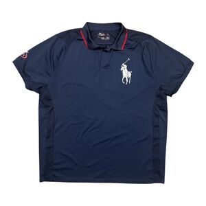 RLX Ralph Lauren US Open 2006 Tennis Big Pony Navy Blue Snap Polo Shirt Mens XL